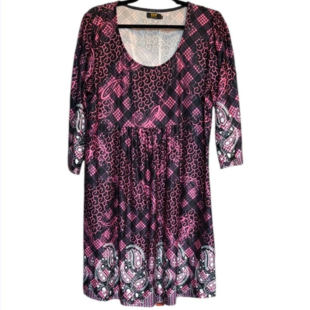 🌻 R&B Collection Pink and Purple Paisley/Plaid 3/4 Sleeve Dress